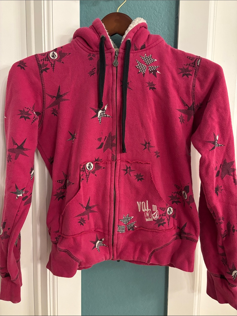 Volcom Juniors Hot Pink Star Zip Hoodie